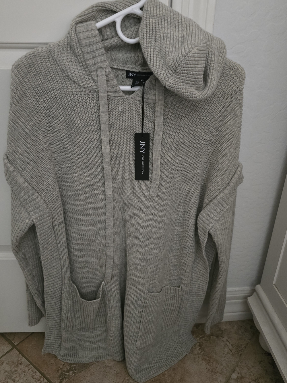 Jones New York Light Gray Hooded Knit Sweater
